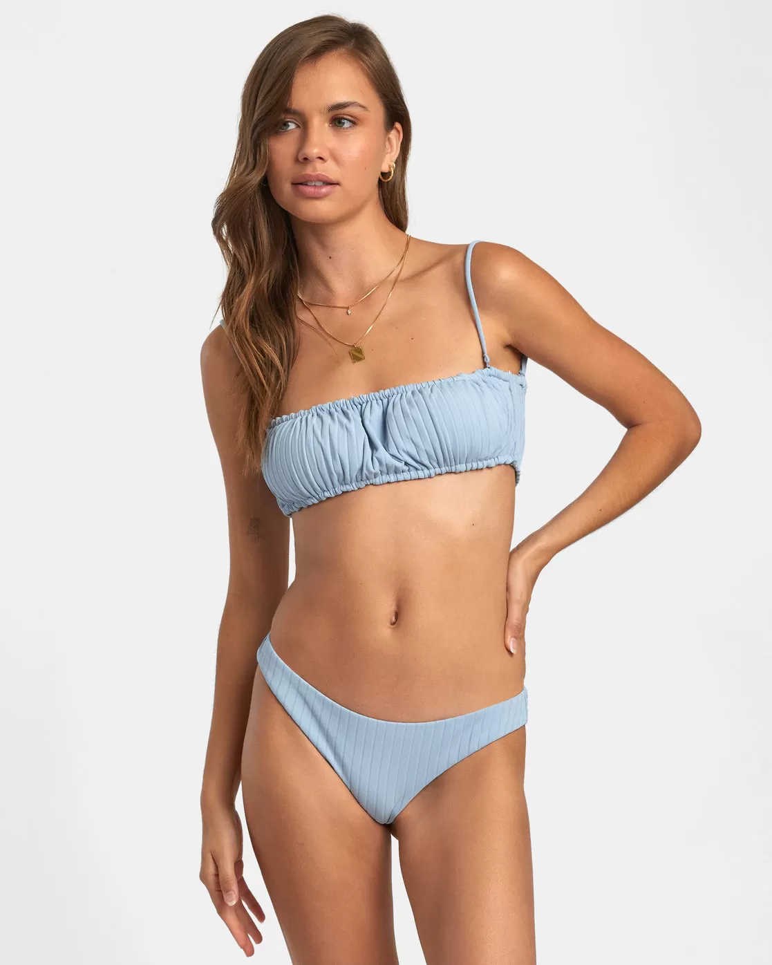 Wide Rib 2-Way Bandeau Bikini Top - Dusty Blue