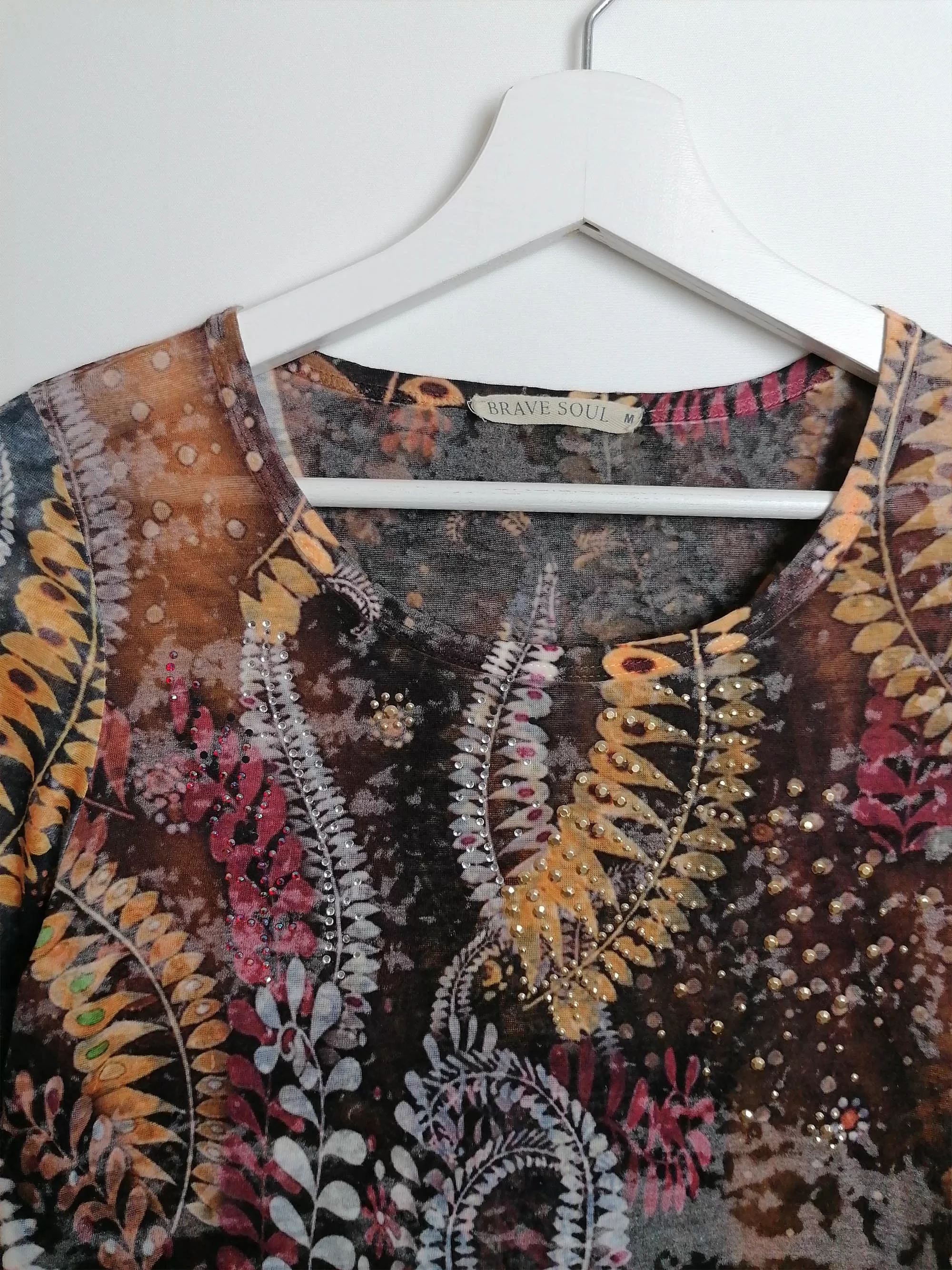 Y2K Stretch Blouse Ferns Pattern - size S