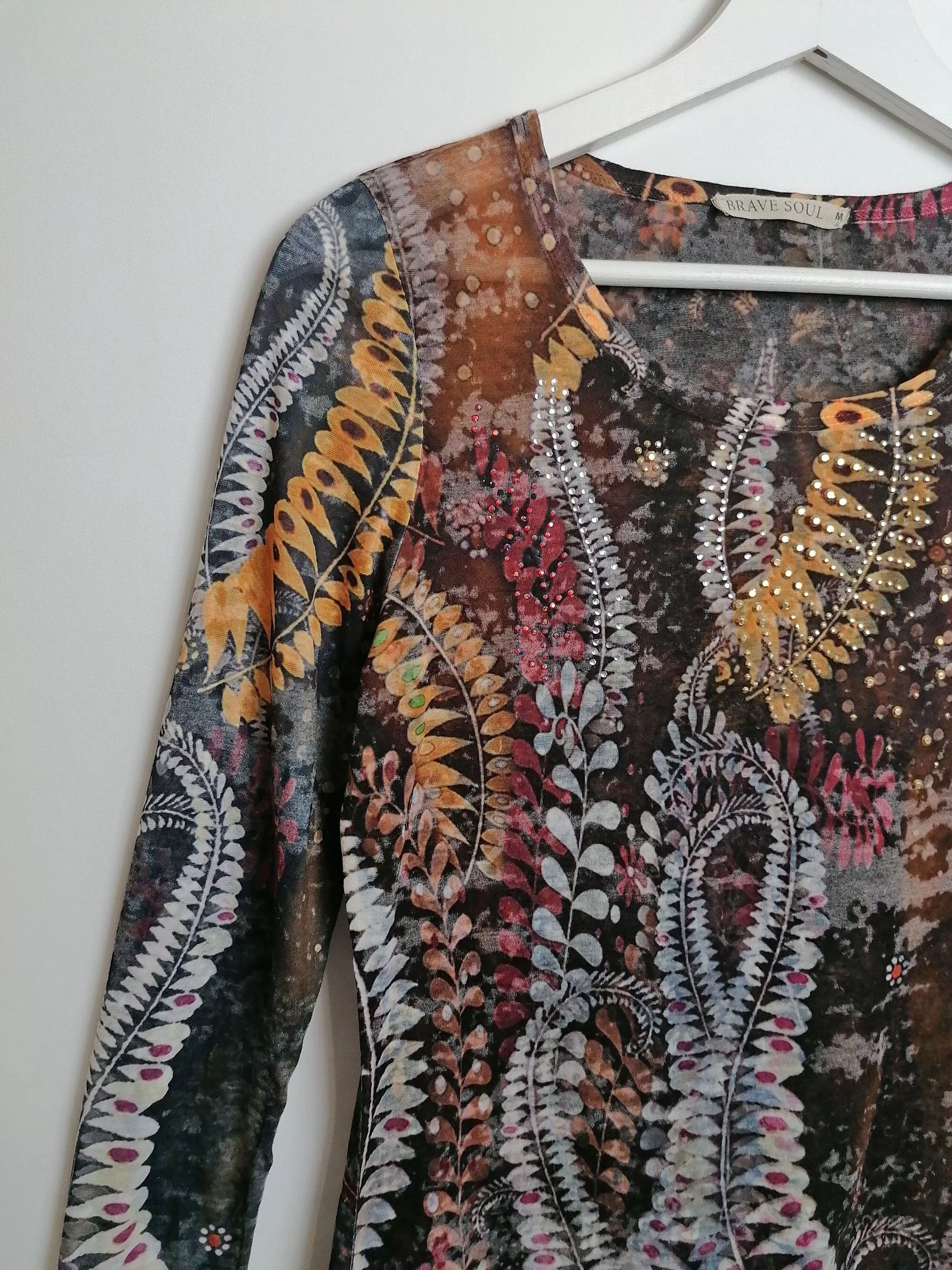 Y2K Stretch Blouse Ferns Pattern - size S