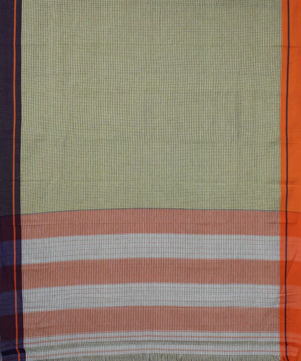 Yellow checks orange purple border handwoven patteda anchu cotton saree