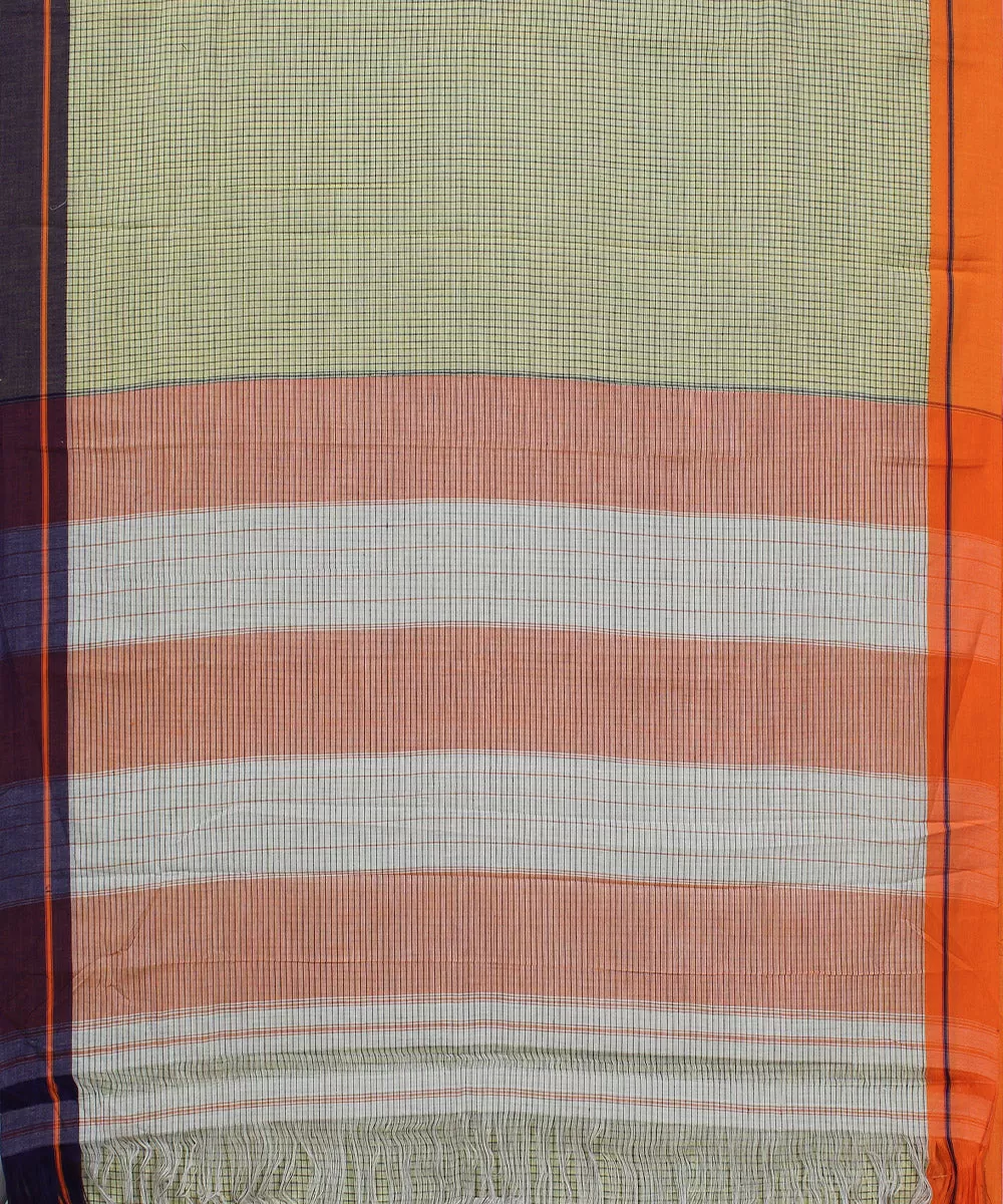 Yellow checks orange purple border handwoven patteda anchu cotton saree